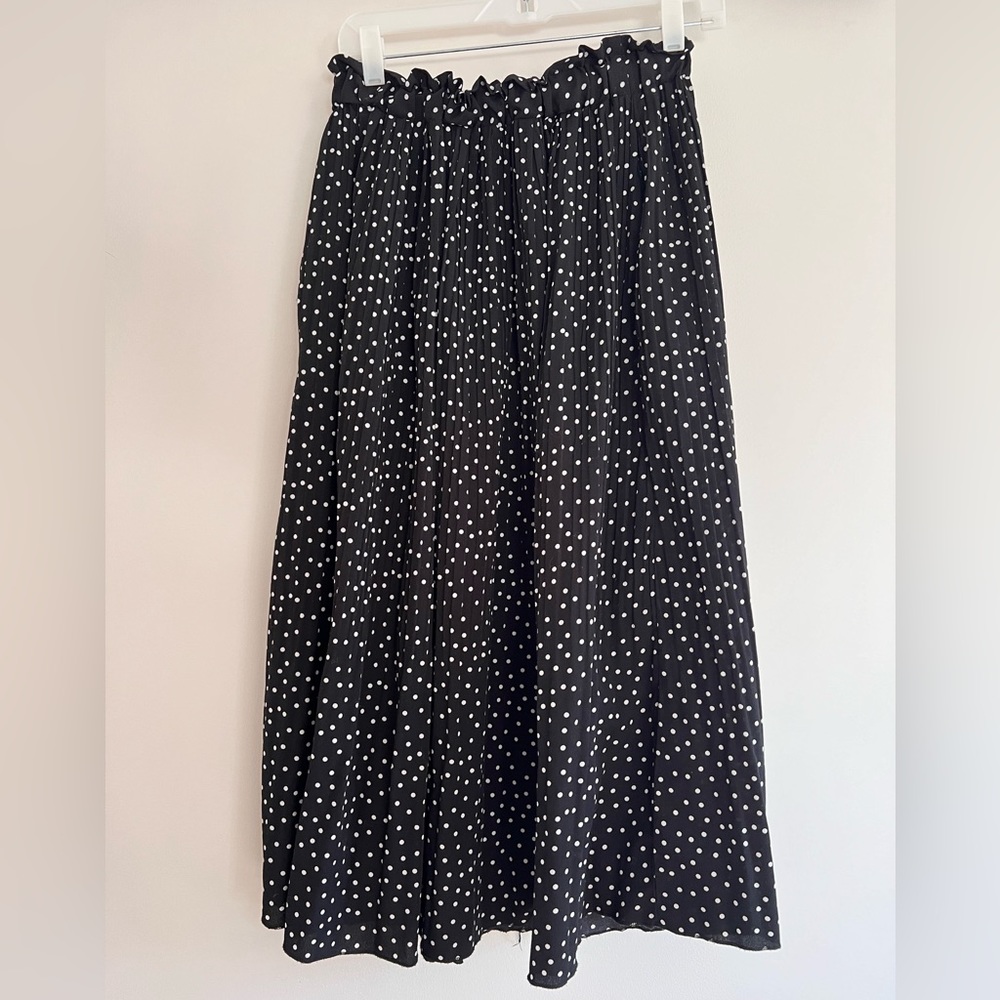 Polka Dot Midi Elastic High Waist Pleated Skirt with Pockets